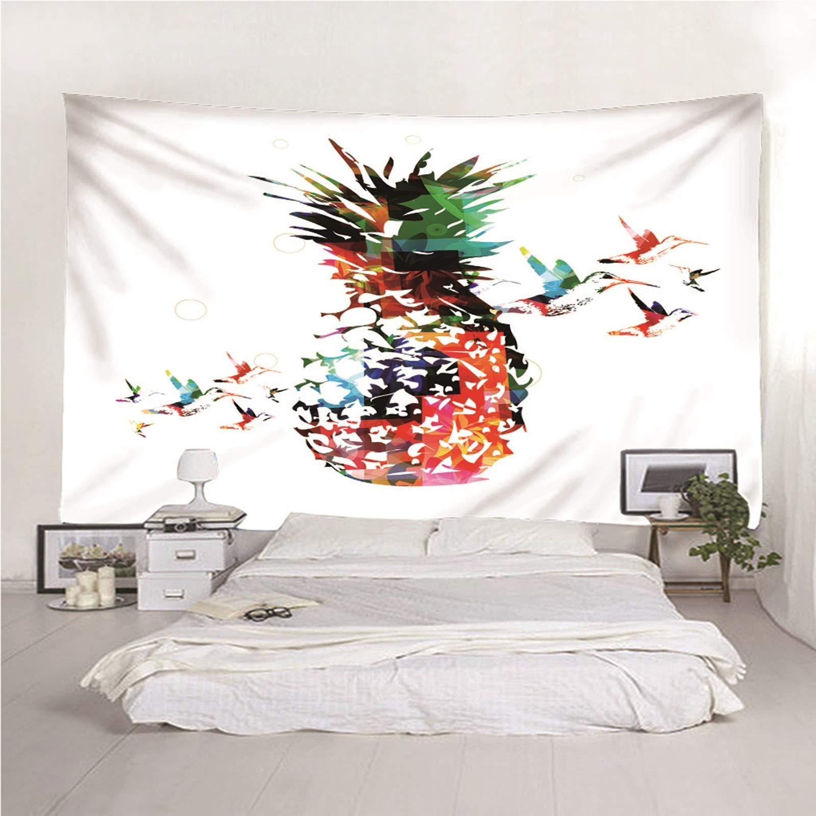 Aeici Tapiz Pared, Tapiz Tela Fruta Piña Aves Tapices De Pared Wall Hanging, Bedsheet(200X200Cm)
