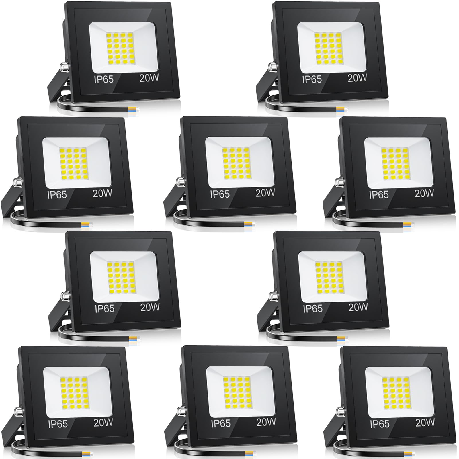 YIQIBRO 20W LED Strahler Außen, 10 Stück 2000LM 6500K Kaltweiß IP65 Wasserdicht Außenstrahler Flutlicht, LED-Scheinwerfer für Garten, Garage, Hof, Außenbeleuchtung, Auffahrt