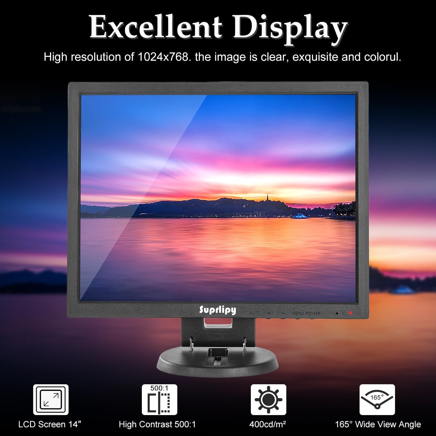 14 Inch TFT LCD Security CCTV Monitor 1024x768 4:3 Resolution Color Display Screen with HDMI/VGA/BNC/AV Earphone Input Built-in Dual Speakers for Surveillance Camera DVR PC
