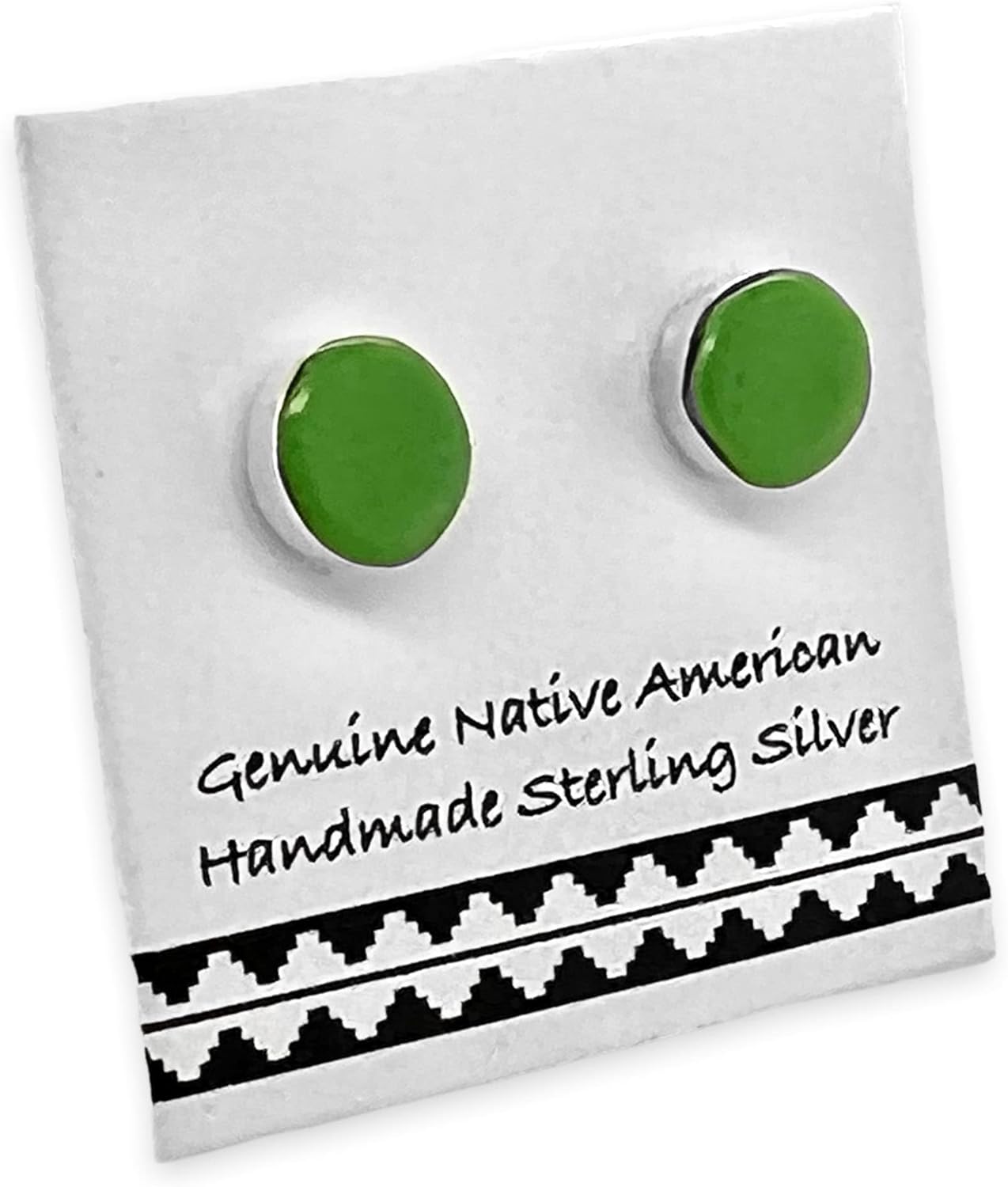6mm Genuine Gaspeite Stud Earrings, 925 Sterling Silver, Authentic Native American Handmade in New Mexico, USA, Post Stud, Small Round Green Jewelry for Women and Girls, Nickel Free