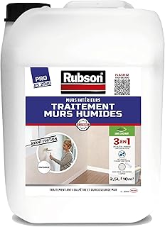 Rubson – Traitement Murs Humides (2,5 L) – Traitement 3-en-1 anti-salpêtre, hydrofuge et durcisseur de plâtre – Produit anti-humidité pour tous supports sur mur intérieurs