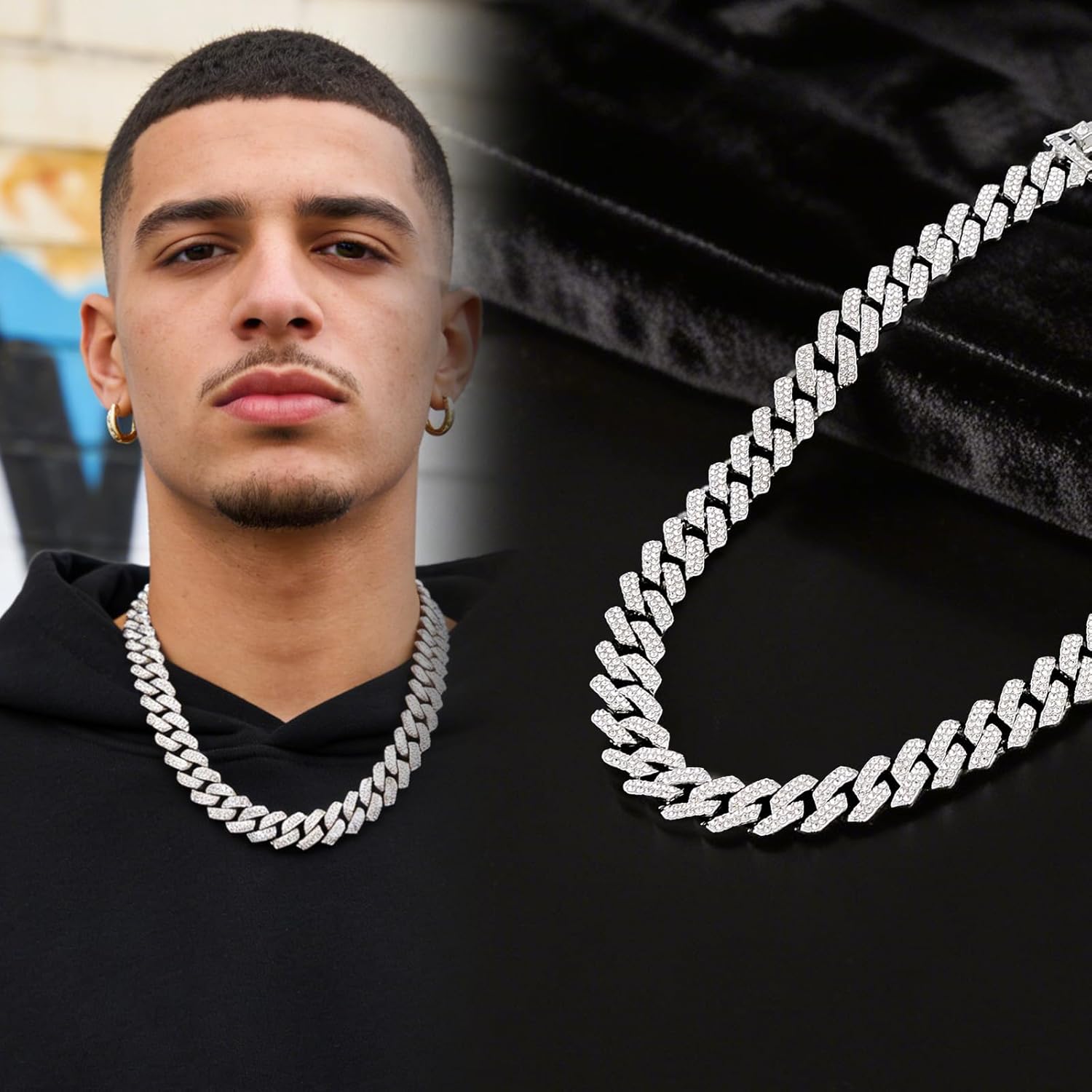 2 Pcs Cuban Link Chain Set for Men Necklace Cuban Bracelet for Women Hip Pop Gift Silver - Image 6