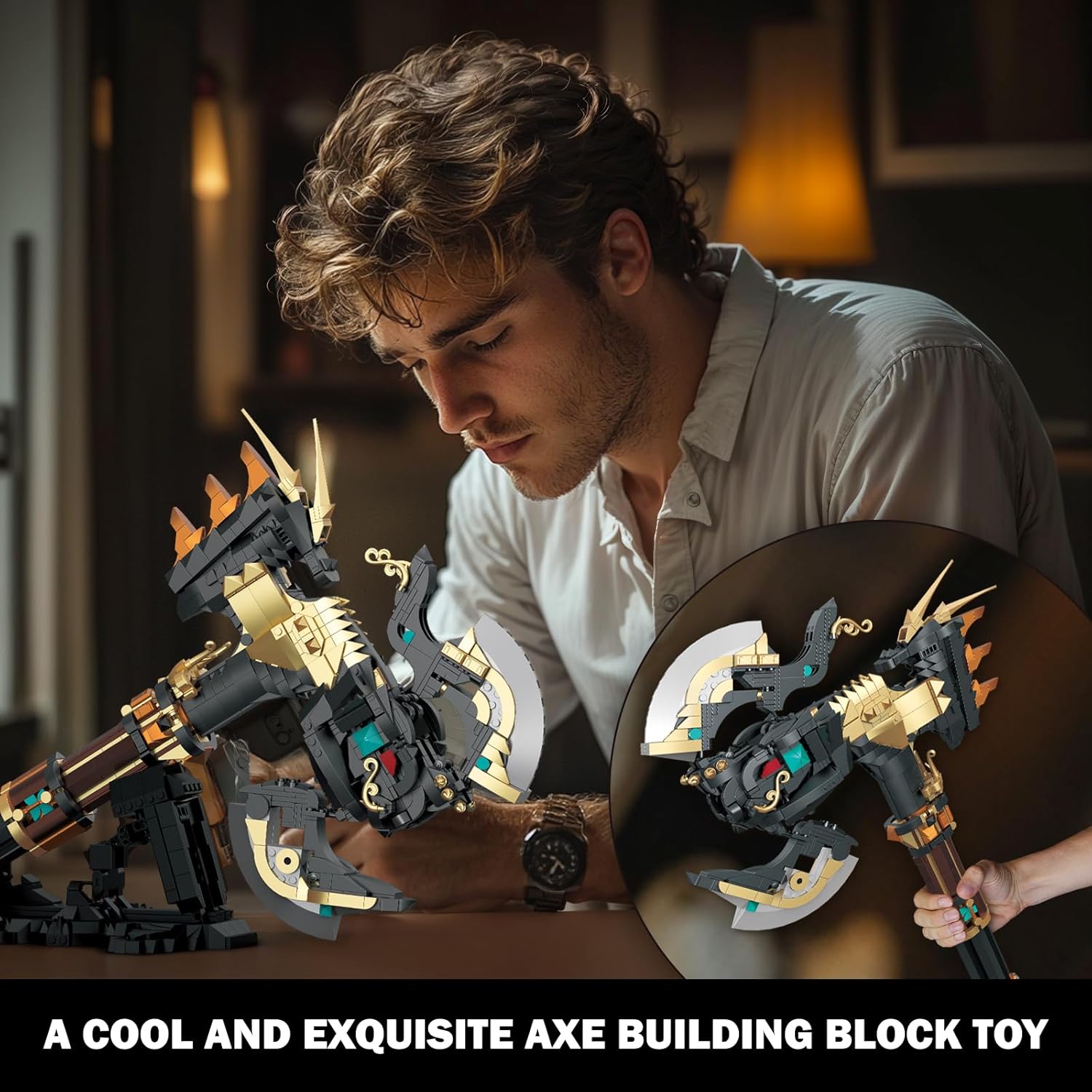 JMBricklayer Axe Weapon Building Blocks Set 70169, Chinoiserie Weapon Axe Model Kit with Base, Home Office Display, Cool Cosplay Action Figures Weapon Toy, Gift for Adults Anime or Movies Fans