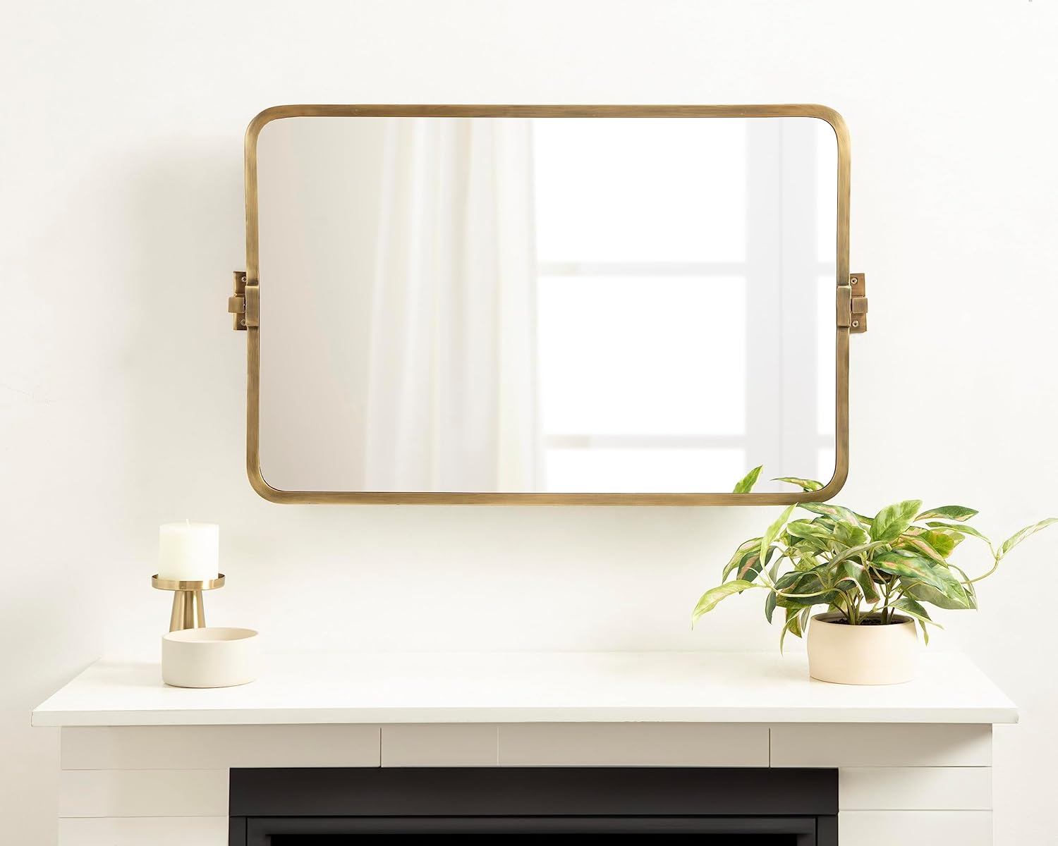 Kate and Laurel Elijah Modern Rectangular Pivot Wall Mirror, 31.8"L x 20"W, Gold, Decorative Adjustable Mirror for Wall