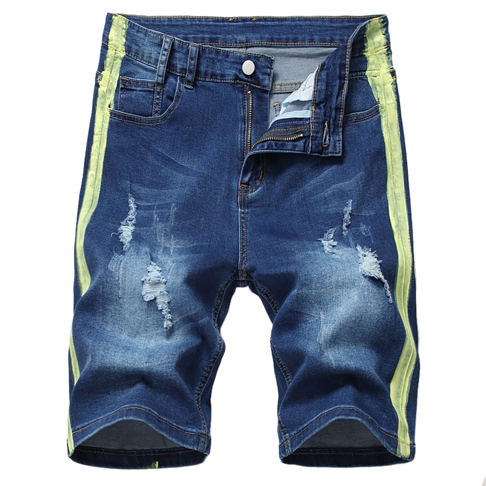 Zainafacai Denim Shorts for Men, Men's Moto Biker Jeans Shorts, Casual  Washed Ripped Distressed Straight Fit Jean Short