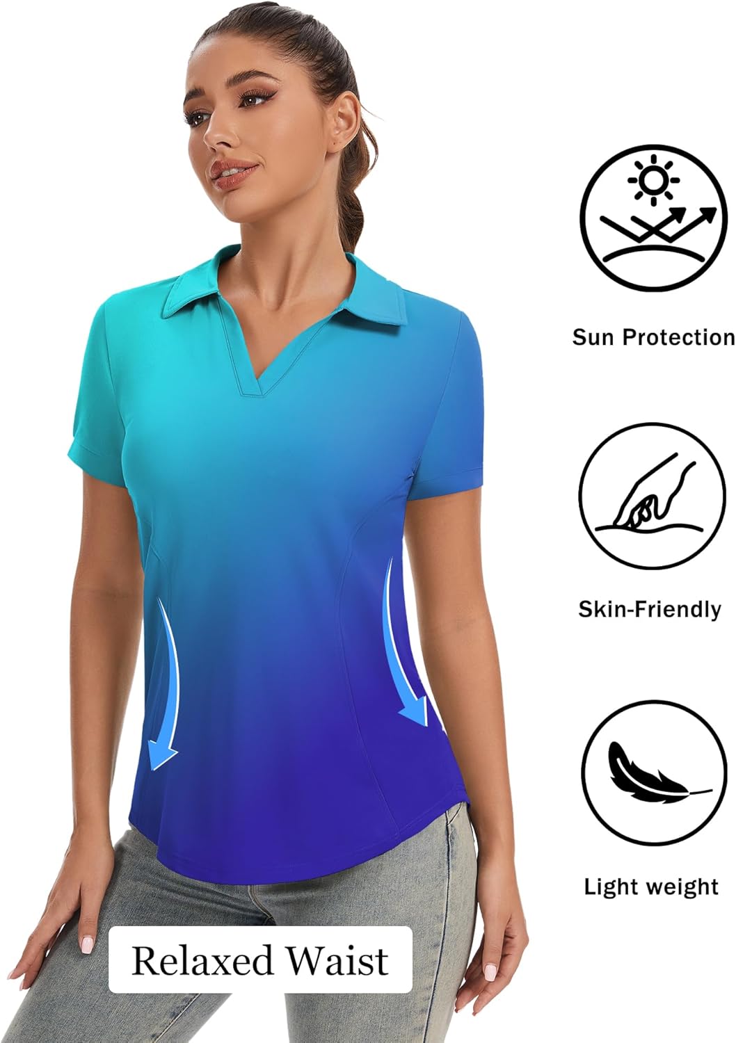 Rapbin Womens Polo Shirt Golf Shirts Women Collared Shirts Short Sleeve Tee V Neck Tops - Image 4