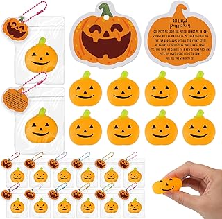 25 Sets Christian Halloween Party Favors Gift Pumpkin Stress Balls with Religious Prayer I Am Like a Pumpkin Cards and Bag Halloween Decor Church Sunday School Fall Prizes Supply