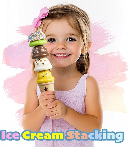 Miniatura 4 de Carrito de helado de madera con juguetes de helado, juego de simulación, accesorios de cocina con paleta de hielo, cucharada y menú, juguetes de