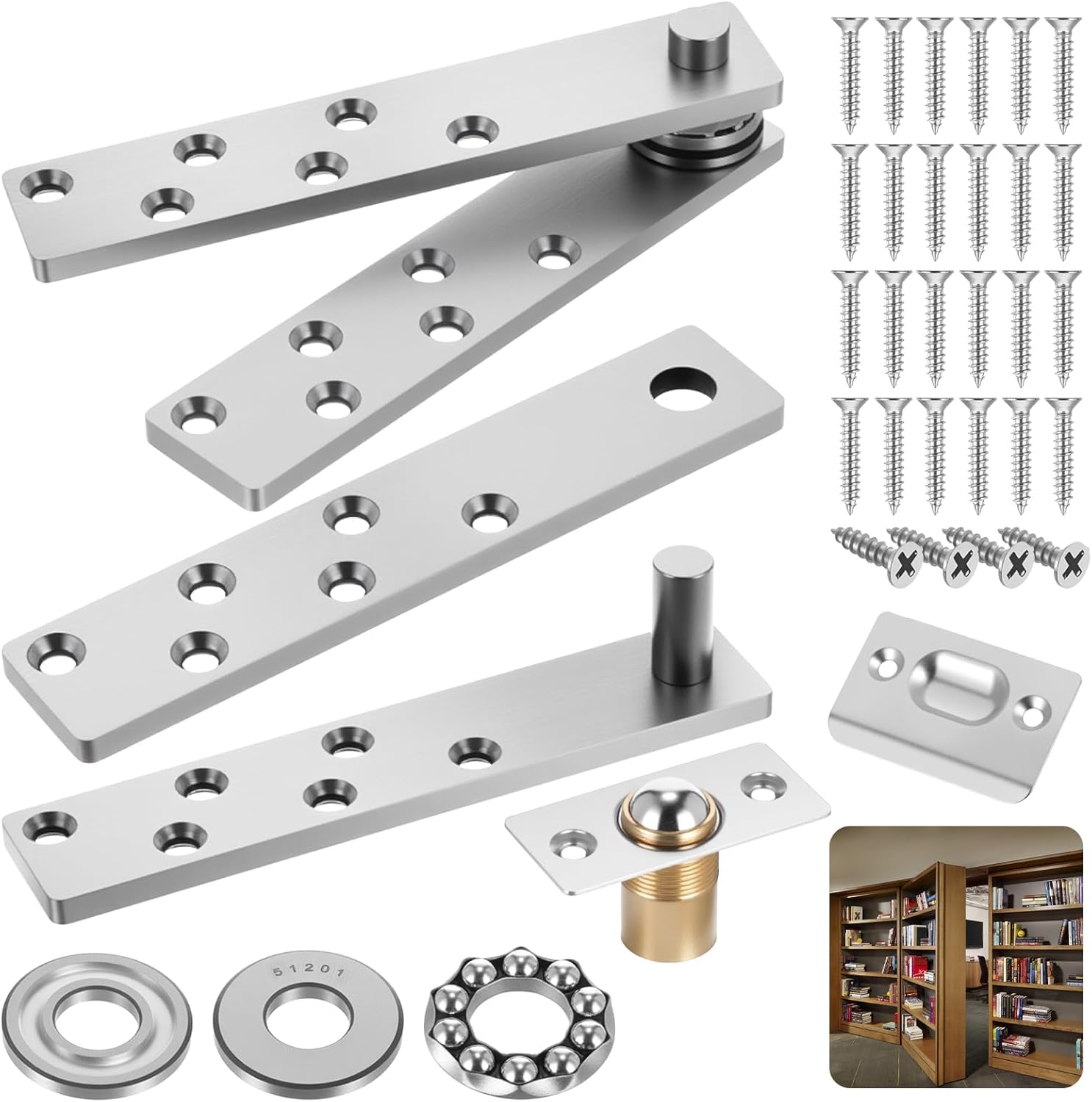 Pivot Hinge Heavy Duty for Max 200Lb Wood Door,Hidden Door Hinge for Secret Doors,360 Degree Rotation,Pivot Doors Hardware,Invisible Pivots Hardware for Bookshelf,Wood and Secret