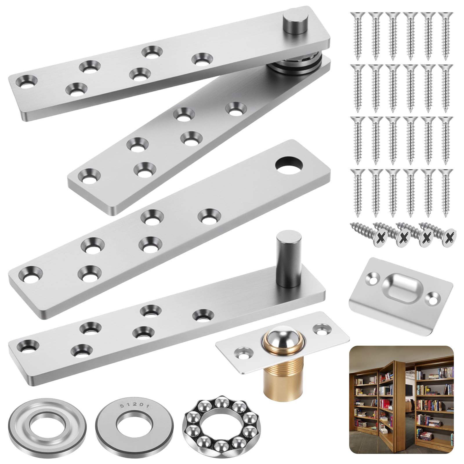 Pivot Hinge Heavy Duty for Max 200Lb Wood Door,Hidden Door Hinge for Secret Doors,360 Degree Rotation,Pivot Doors Hardware,Invisible Pivots Hardware for Bookshelf,Wood and Secret