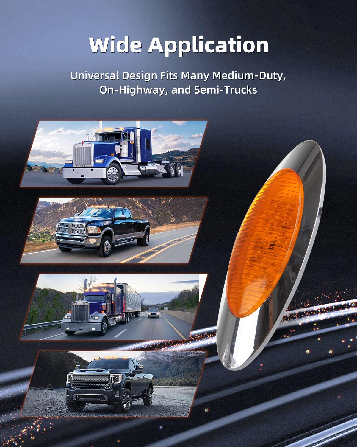 LBRST 8x6.5 LED Marker Lights Oval Amber LED Side Marker Clearance Lights with Chrome Bezel Replacement for Truck Peterbilt Kenworth Freightliner