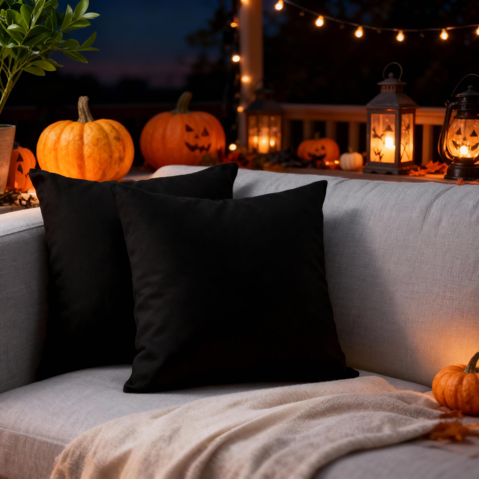 Encasa XO Throw Pillow Covers 12x12 in Set of 2 Jet Black | No Inserts | Cotton Pillow Covers for Living Room, Bed, Sofa, Couch | Decorative Cushion