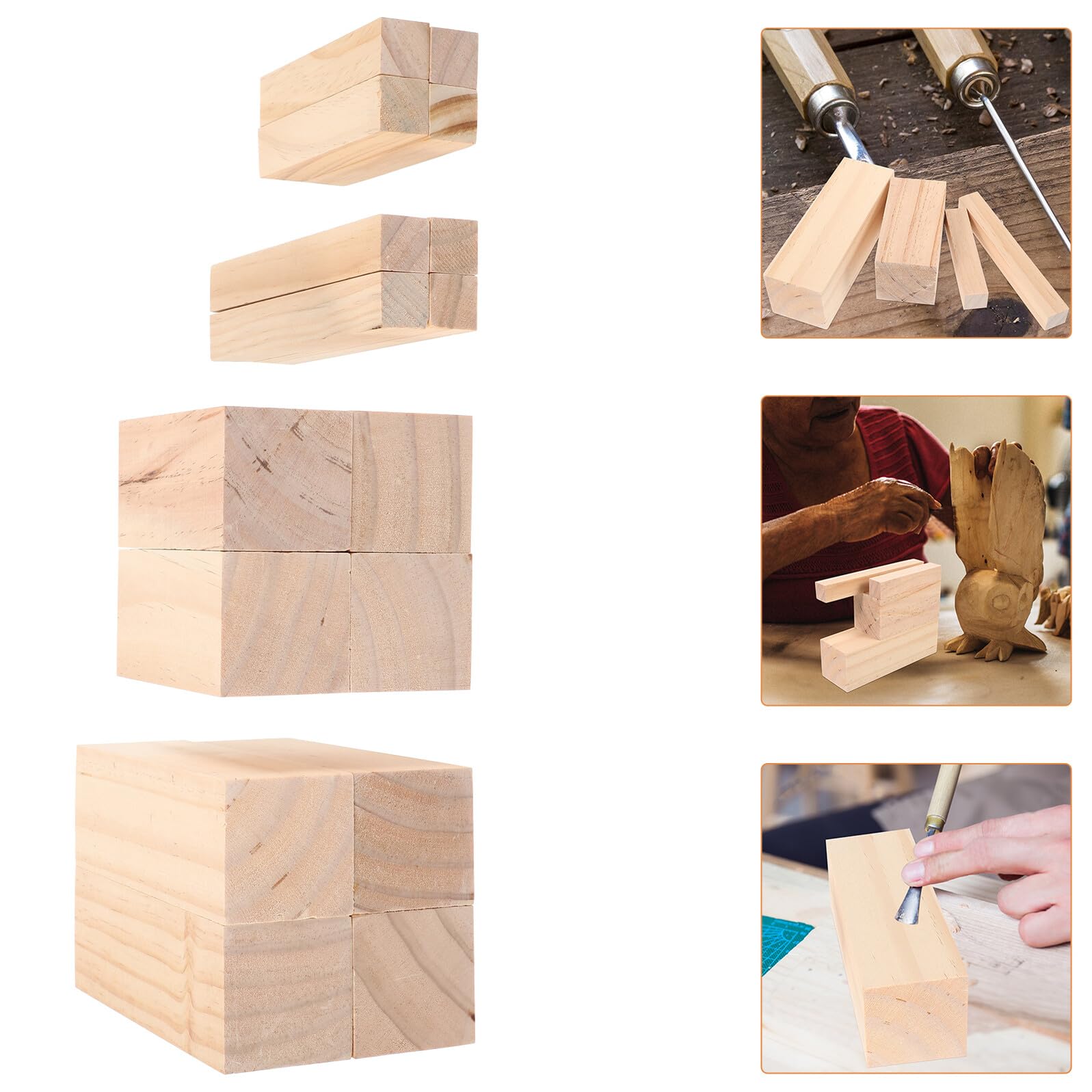 Alipis 16 Stück Teiliges Rechteckiger Holzsäulen aus Naturbelassenem Lindenholz zum Schnitzen und Basteln für Anfänger Splintfrei Glatt für DIY Holzarbeiten und Kreative Projekte