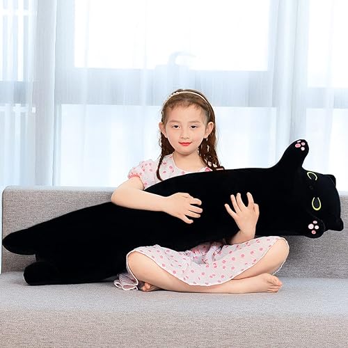 Miniatura 2 de MIAOHAHA Peluche de gato negro para niños, almohada de juguete de peluche para niños, regalo para niños (negro, 43.3 pulgadas)