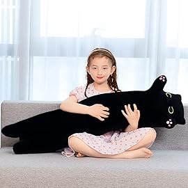 Long Cat Plush Cute Black Cat Stuffed Animals 43inch Soft Plushies Body Pillow Kitten Plush Throw Pillow Kawaii Big Plush Doll Toys Gift for Kids Girlfriend Birthday, 110cm/43.3inch