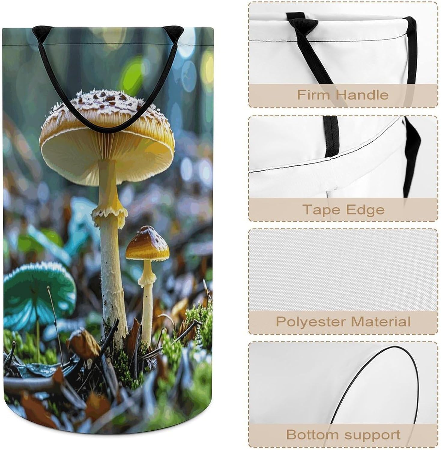 Mushrooms on The Ground Laundry Hamper Large Collapsible Laundry Basket with Handles Waterproof Clothes Hamper Portable Dirty Clothes Basket for Bedroom Laundry Room Closet Bathroom