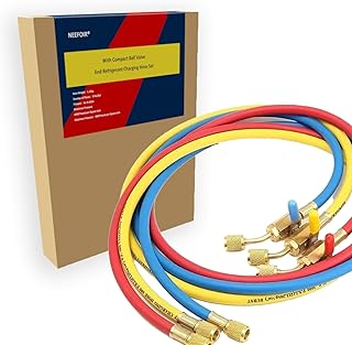 HVAC Refrigerant Charging Hose Set with Compact Ball Valve, 1/4 Inch, Low Loss, 72 Inch Length, 800 PSI Working Pressure, 3 Pack (72)