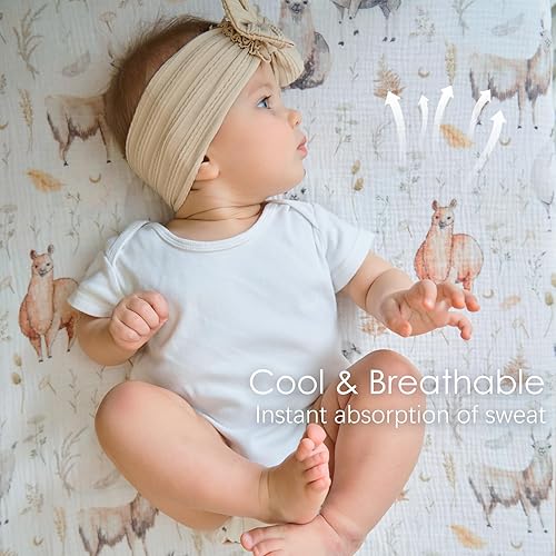 Miniatura 3 de TCBunny Sábanas de muselina para cuna, 100% algodón, estilo bohemio, neutro, para colchón de cuna estándar y colchón de cama infantil (52 x 28