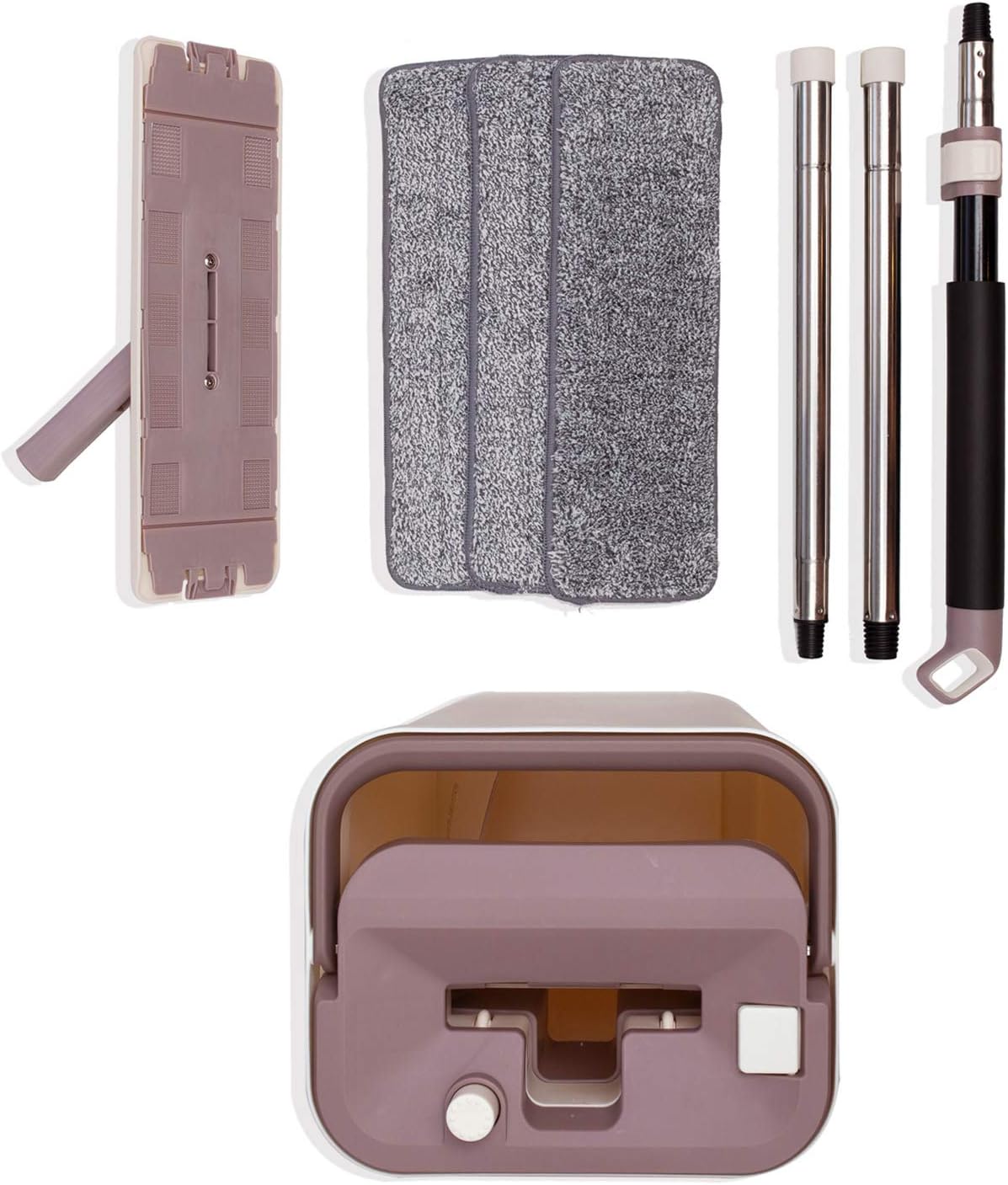 JFB Home Products Micro Flat Mop & Bucket System, Hands-Free Wringing Floor Cleaning, 3 Washable & Reusable Microfiber Pads, Wet or Dry Usage on Wood, Marble, Tile, Laminate, Ceramic and Vinyl Floors