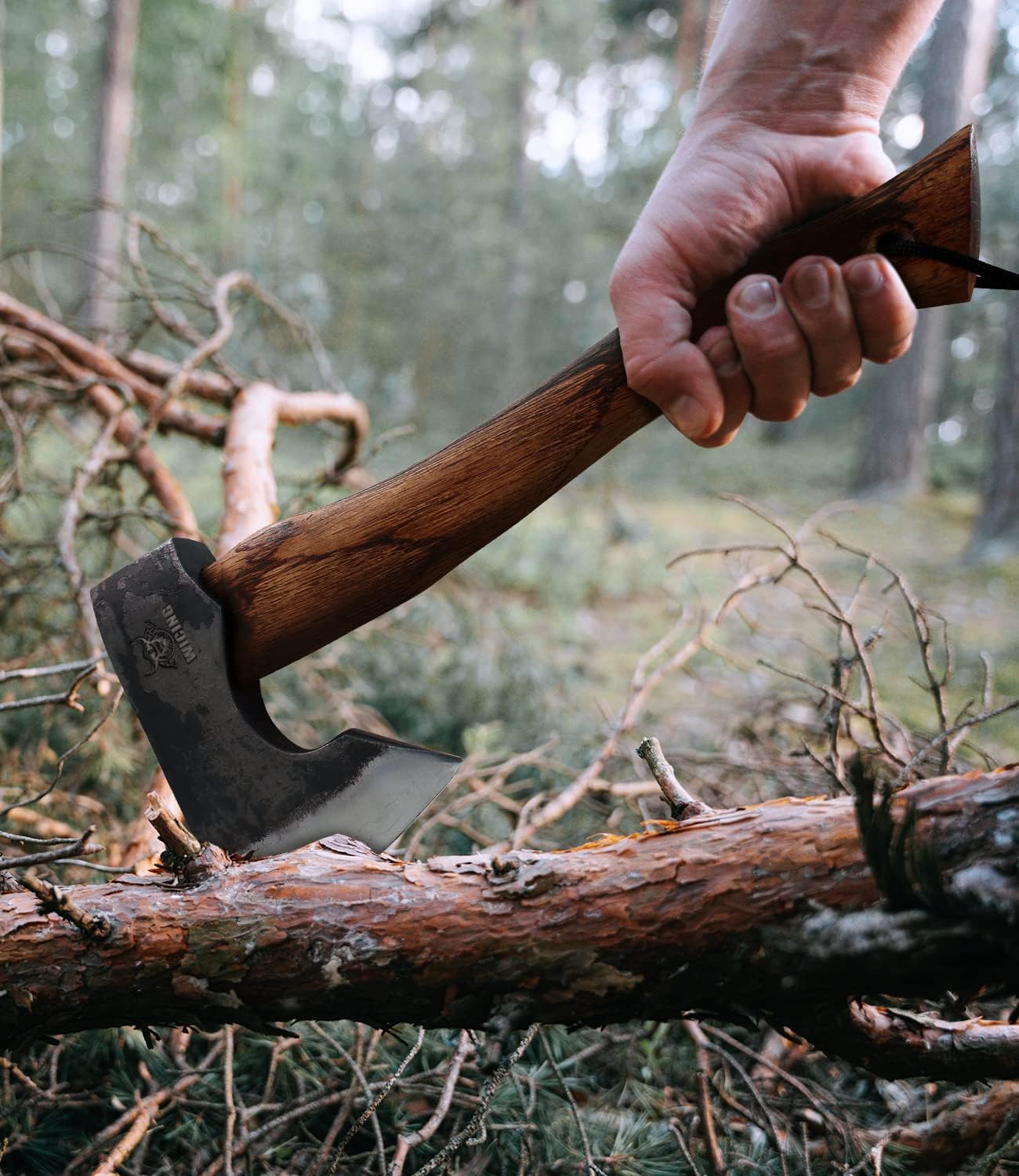 13.5 Inch Hatchet, Camping Axes and Hatchets 1065 Carbon Steel and Beech Handle, with Leather Sheath