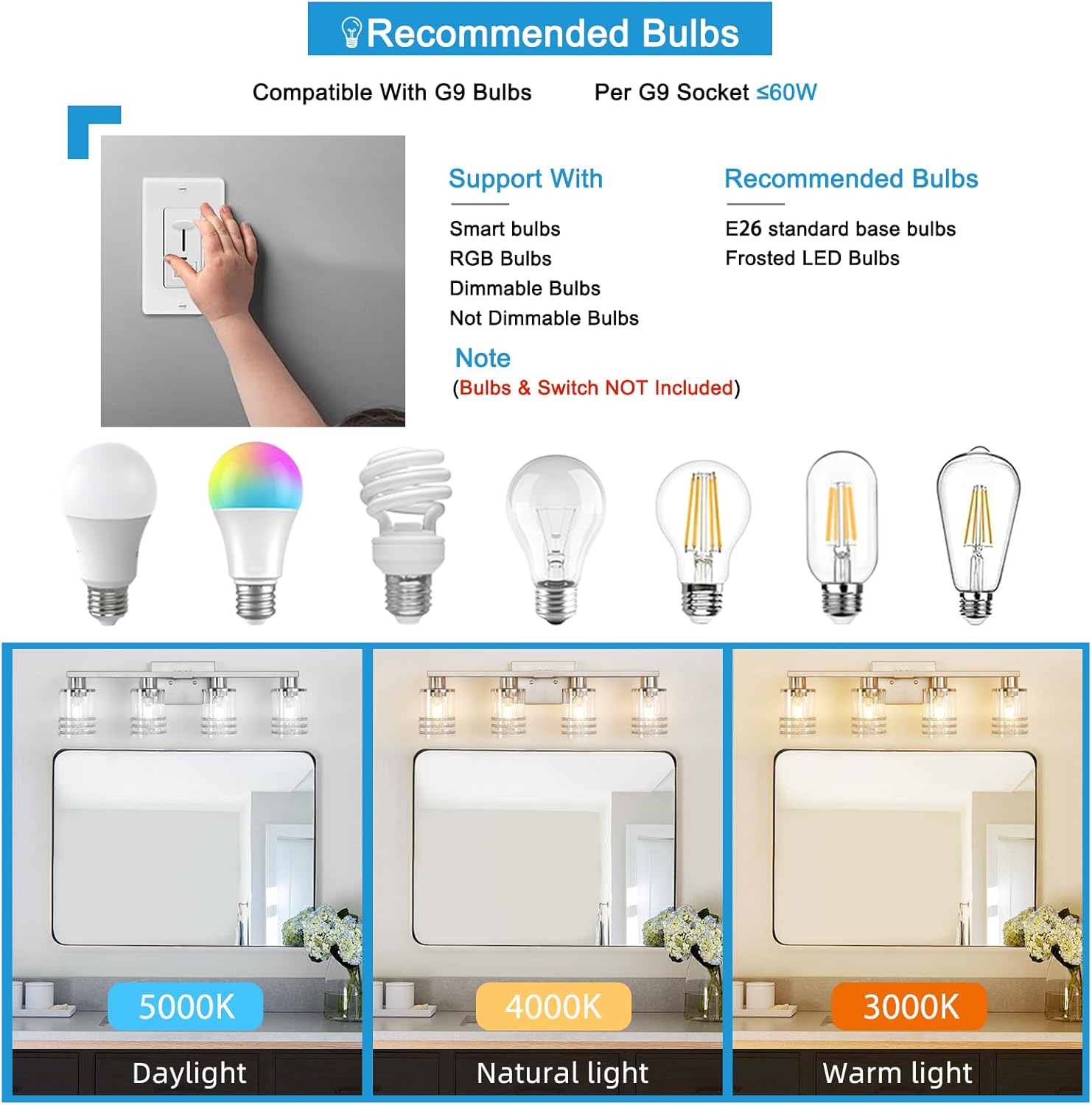 YYT Brushed Nicekl Bathroom Light Fixtures 4 Light Bathroom Vanity Light Brushed Nicekl Vanity Lights for Bathroom with Clear Glass Shade