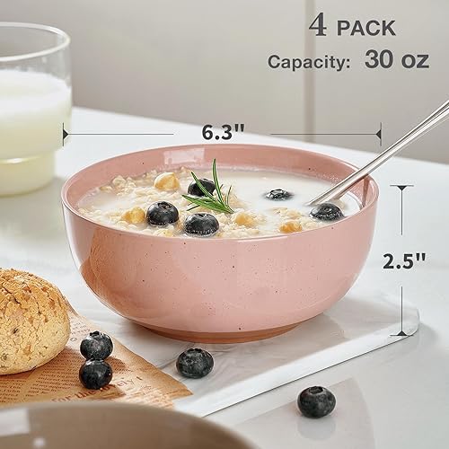 Miniatura 5 de Gencywe Juego de 4 cuencos planos de cerámica de 26 onzas, cuencos de sopa para cocina, ensalada y avena, cuencos para servir nueces, pasta, sopa,