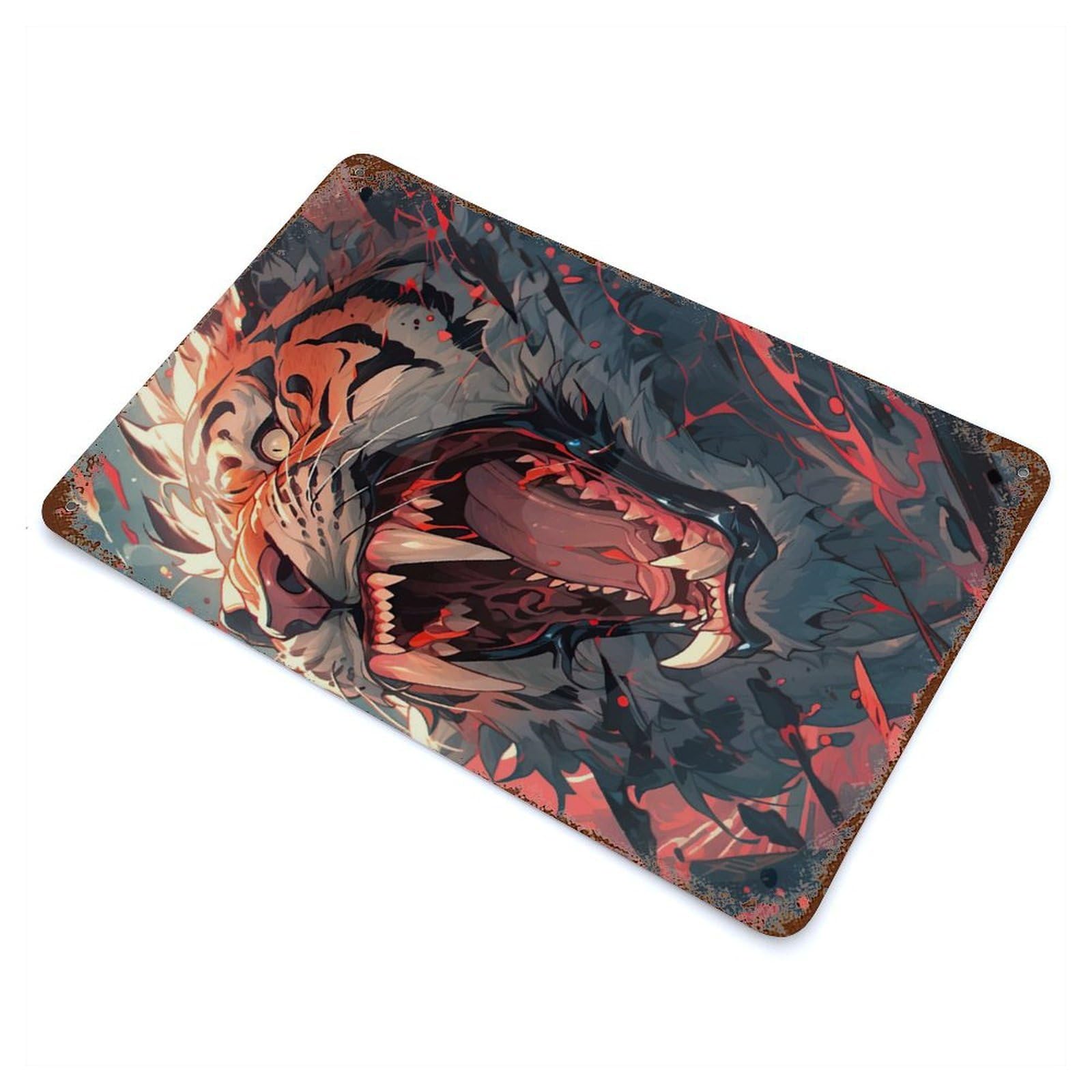 Garage Style The Tigers Head Roars Rust Effect Tin Sign 11.8"x7.9", Farmhouse Wall Decor for Bar And Workshop
