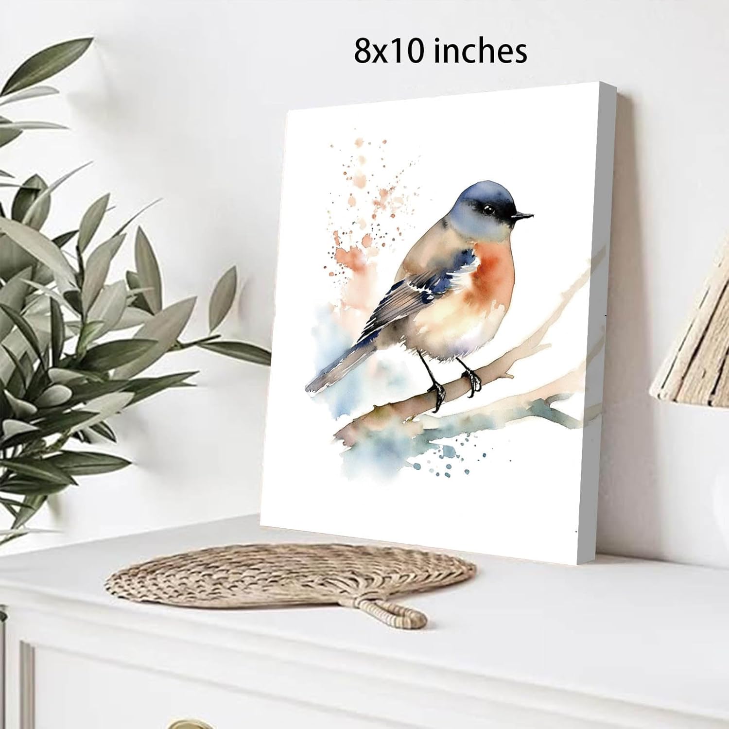 Framed Watercolor Bird Wall Art Set of 4, Winter Birds Collection, 8x10 inches Abstract Nature Canvas Prints for Bedroom Home Decoration, Gallery Wall Decor