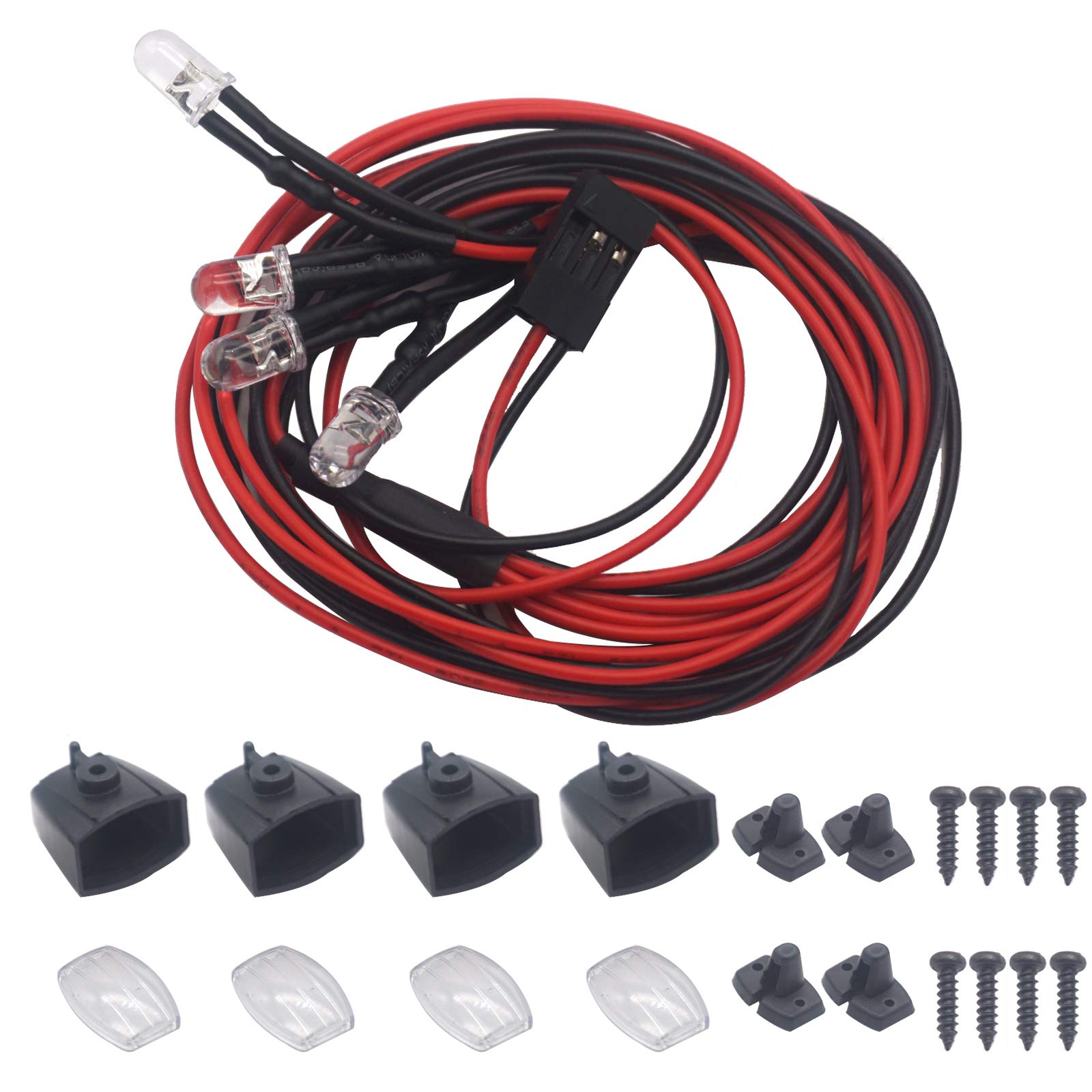 Share Goo RC Car 4 White LED Headlights with Light Cover Lampshade Compatible with HSP HPI Traxxas Axial SCX10 D90 Tamiya CC01 RC Crawler Car