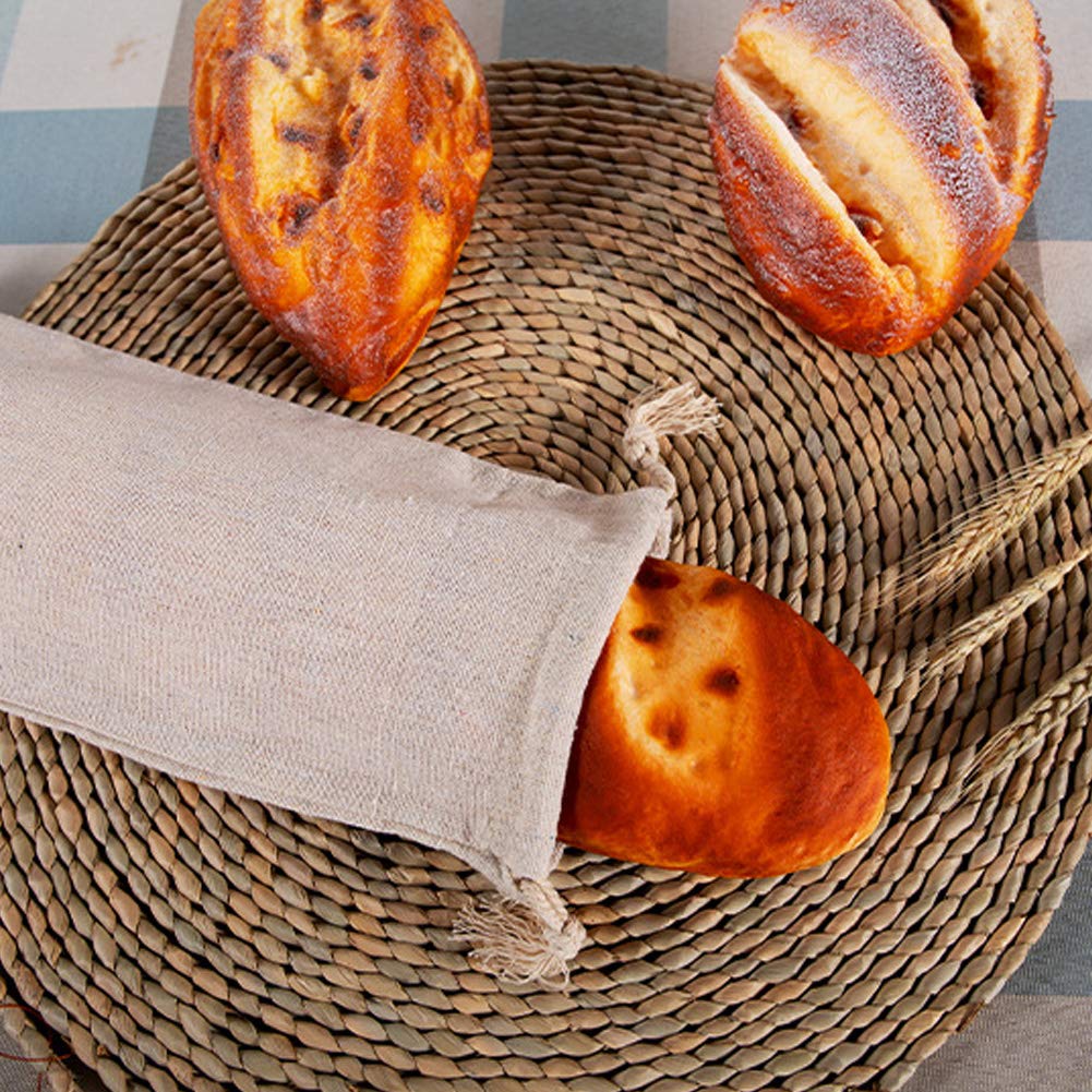 CANDeal - Paquete de 4 Bolsas de Pan de Lino, 2 tamaños, Bolsas de Pan Reutilizables ecológicas para Mantener el Pan Fresco, Bolsas de Almacenamiento de Alimentos sin blanquear de Lino Natural