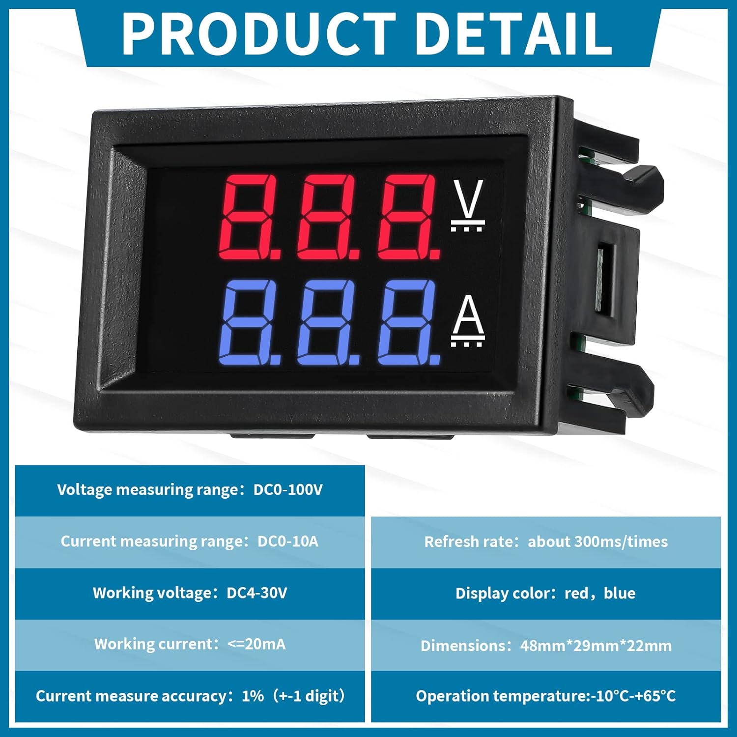 10 Pcs 0.28 Digital Voltmeter Ammeter 100V 10A Volt Amp Meter Current Voltage Tester with Connect Wires Red Blue Dual LED Multimeter Display Panel for Christmas Lights Battery Electricity Monitor