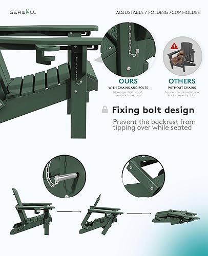 Miniatura 5 de SERWALL Silla Adirondack plegable ajustable verde