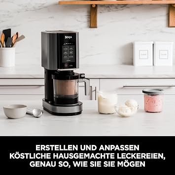 Ninja CREAMi Ice Cream Maker & Dessert Machine with 2 Containers 7 Programmes Making Ice Cream Gelato Sorbet Smoothie Bowls Milkshakes and More 1.4 L Black/Silver NC302EU