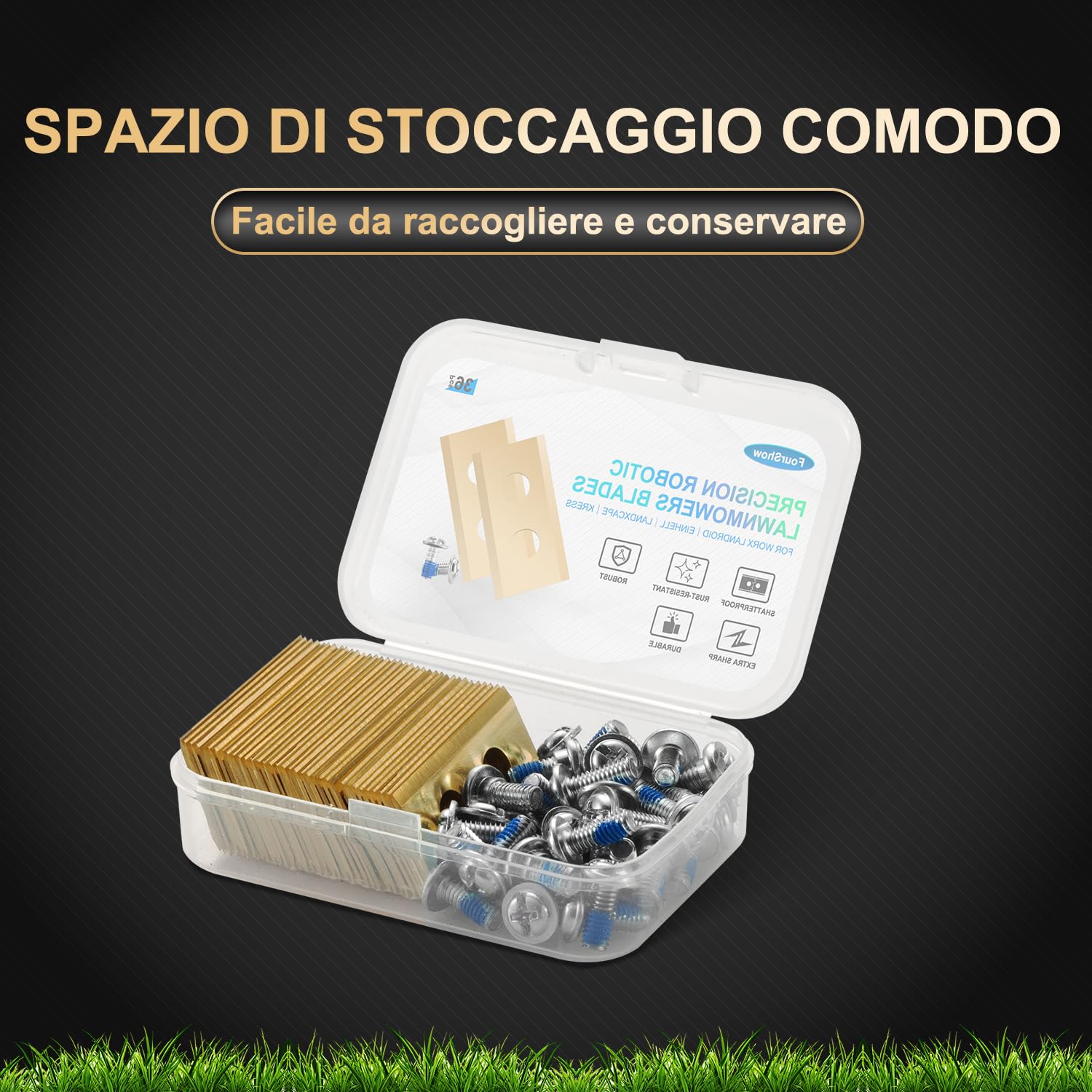 Set di 36 lame compatibili con TUTTI i robot rasaerba Worx Landroid, LandXcape, Einhell, Eufy, TerraMow, ECOVACS, coltelli di ricambio durevoli in titanio, comprese viti con rivestimento di sicurezza