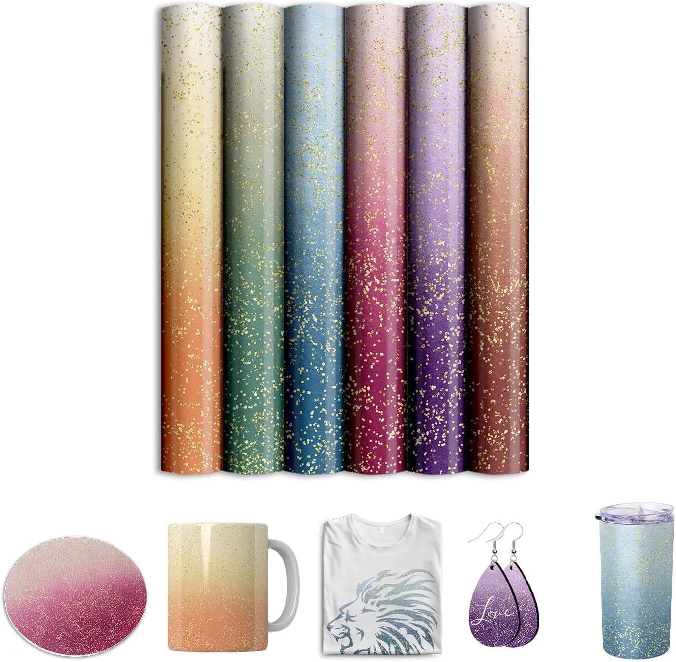 Glitter Sublimation Transfer Ink Sheets for Cricut Heat Press Machine,Ombre Infusible Sheets for Blanks Mug Tumbler T-Shirt Tote Bag,6 Sheets 12x10inch