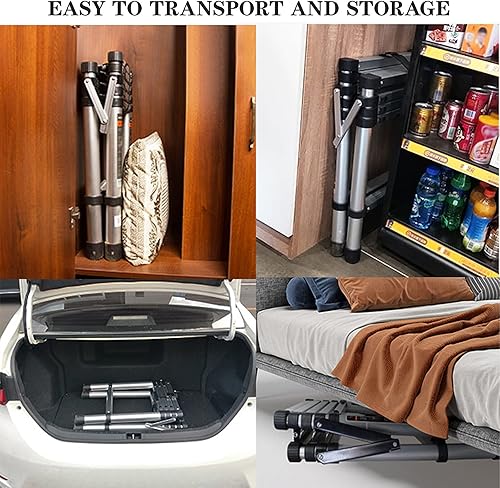 Miniatura 41 de Escalera telescópica de aluminio de 12.5 pies, escalera extensible con 2 ganchos desmontables, diseño de bloqueo de seguridad portátil y ligero