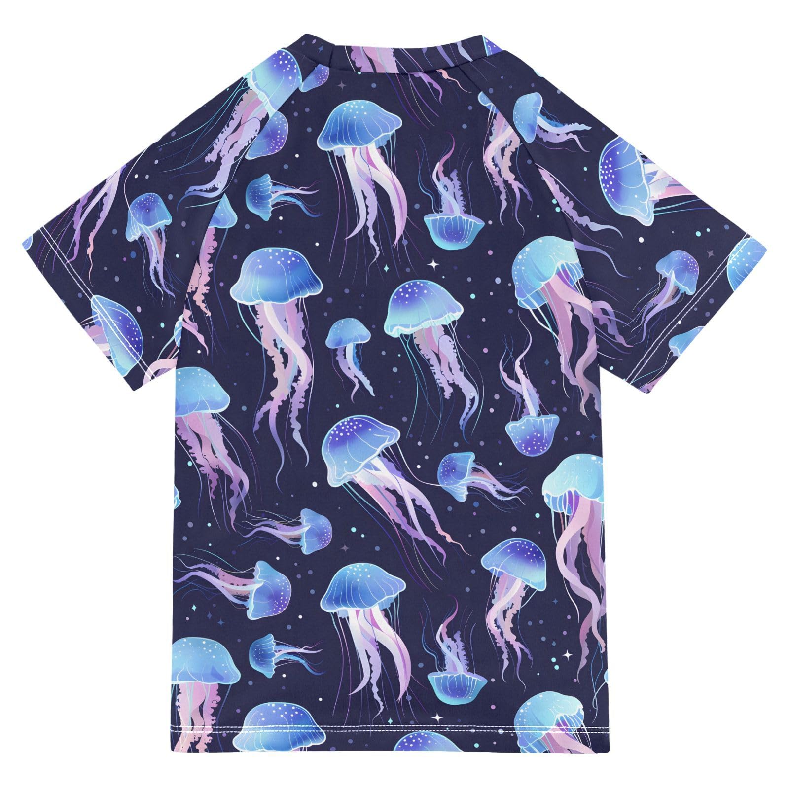 ALAZA Boys Swim Shirt Short Sleeve Rash Guard for Boys Girls UPF 50+ Blue Jellyfish 9-10T