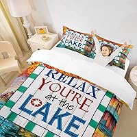 Vista 55 de Juego de funda de edredón rústica de madera con estampado de cabaña de lago tamaño Queen para niños, niñas, niños, adolescentes, decoración