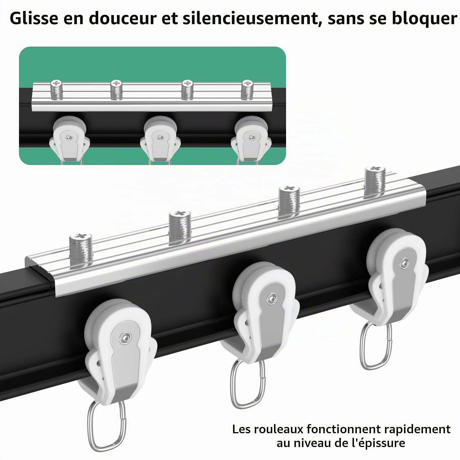 Tringle à rideaux flexible et pliable en aluminium – Montage au plafond ou au mur (406,4 cm / 4 m) – Rail à rideaux robuste – Noir