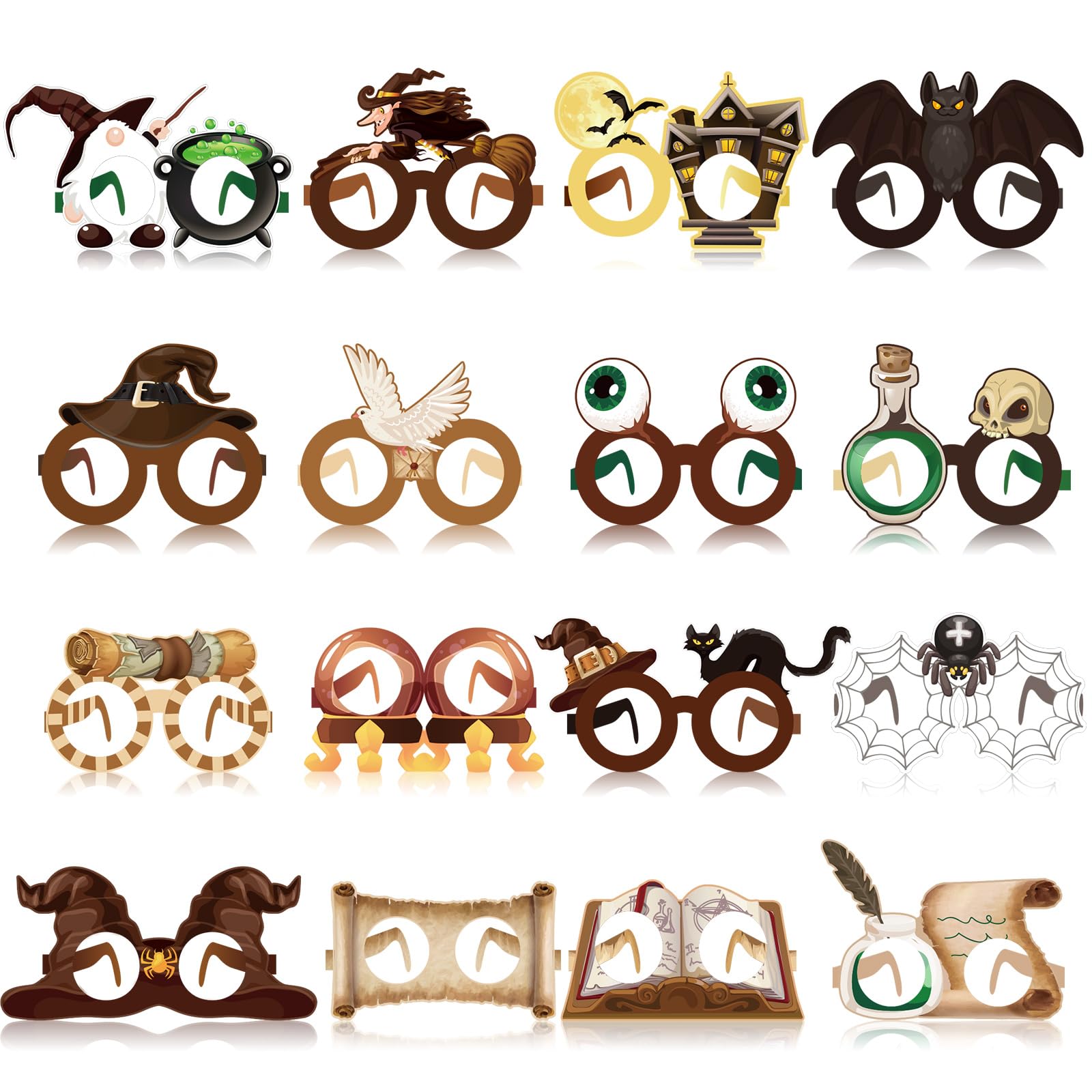 Harrycle32 Pcs Magical Wizard Paper Eyeglasses Wizard Theme Party Decorations Wizard Glasses Frame Wizard Party Photo Props Costume Supplies for Girls Boys Wizard Halloween Birthday Party Favors