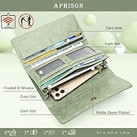 Vista 62 de Aphison - Cartera larga de cuero suave RFID para mujer, con caja de regalo