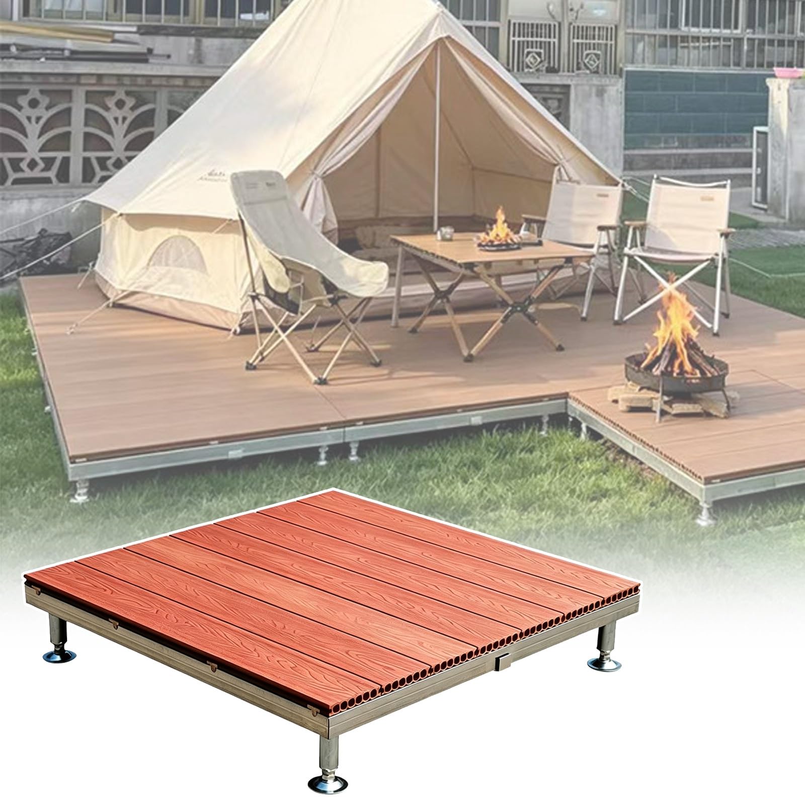 Piattaforma Da Patio Regolabile In Altezza Per Terreni Irregolari Cortile | Pavimentazione Ad Incastro For Balcone 84cm,Pavimento Antiscivolo Con Telaio Metallico Preassemblato(Brown)