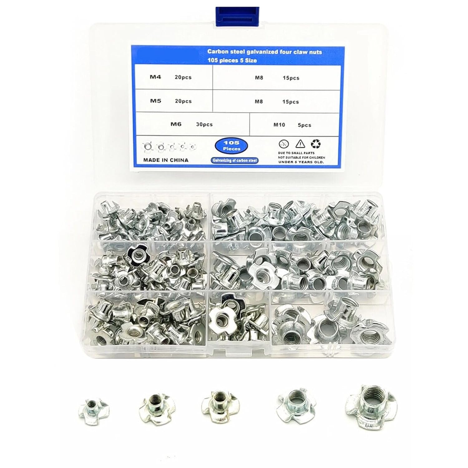 Elecshop Spare Part Sturdy 105pcs Zinc Plated Steel T Nut Tee Nut Set for Electrical Appliances