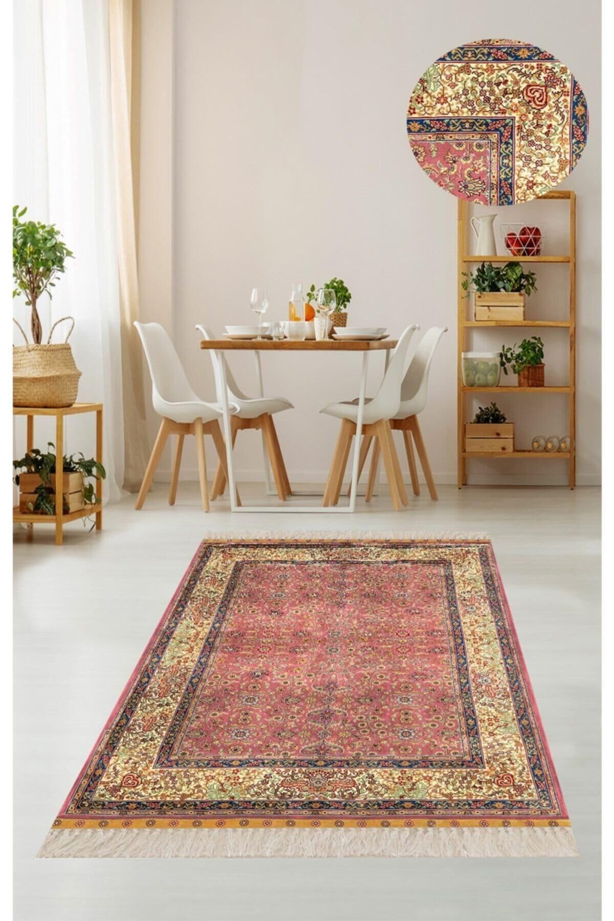 Pelangi Kiremit Osmanlı Motifler Desenli Etnik Dijital Baskı Yıkanabilir Kaymaz Taban Halı, Kiremit 160 x 250
