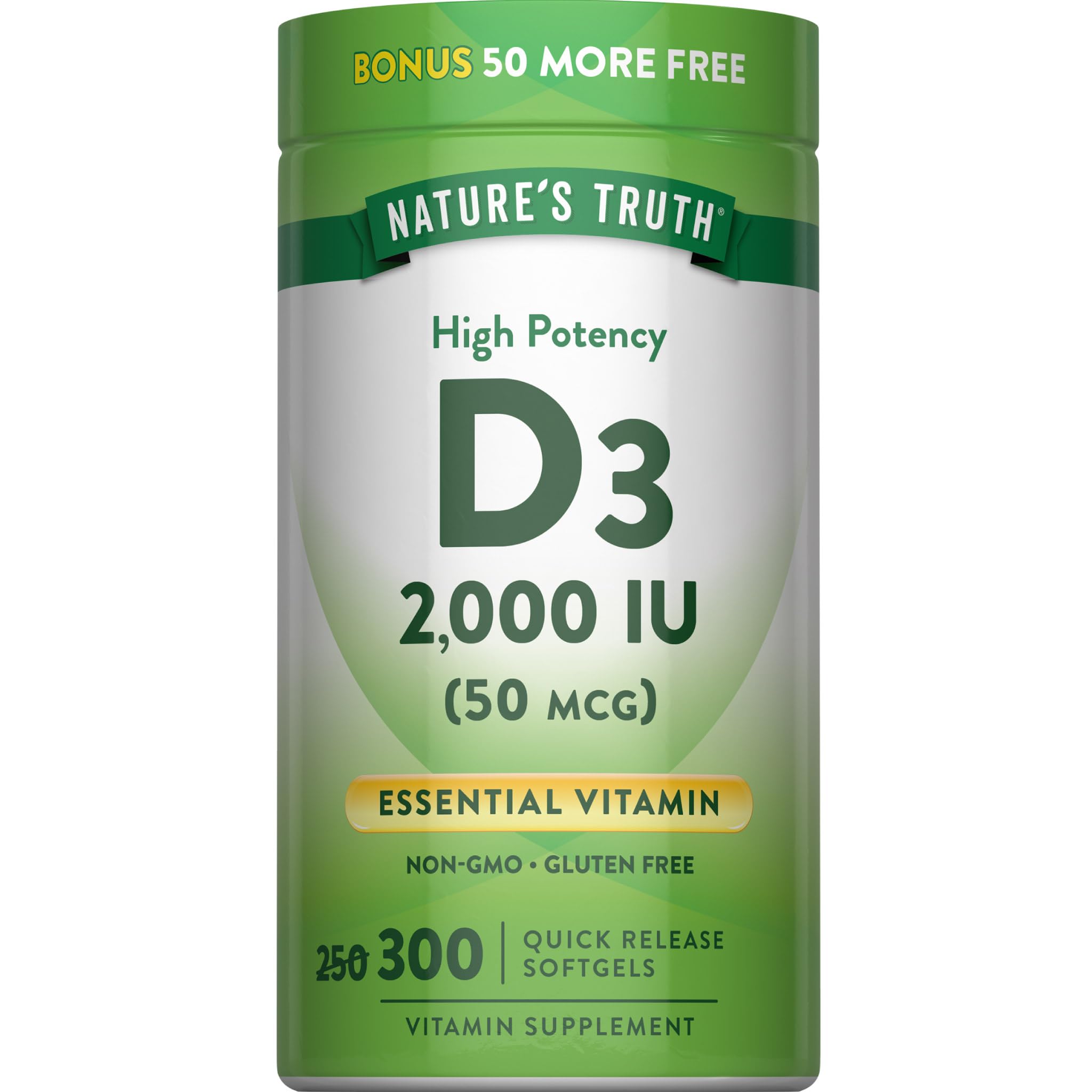 Nature's Truth Vitamin D3 2000 IU | 300 Softgels | High Potency Formula 300 Count (Pack of 1)