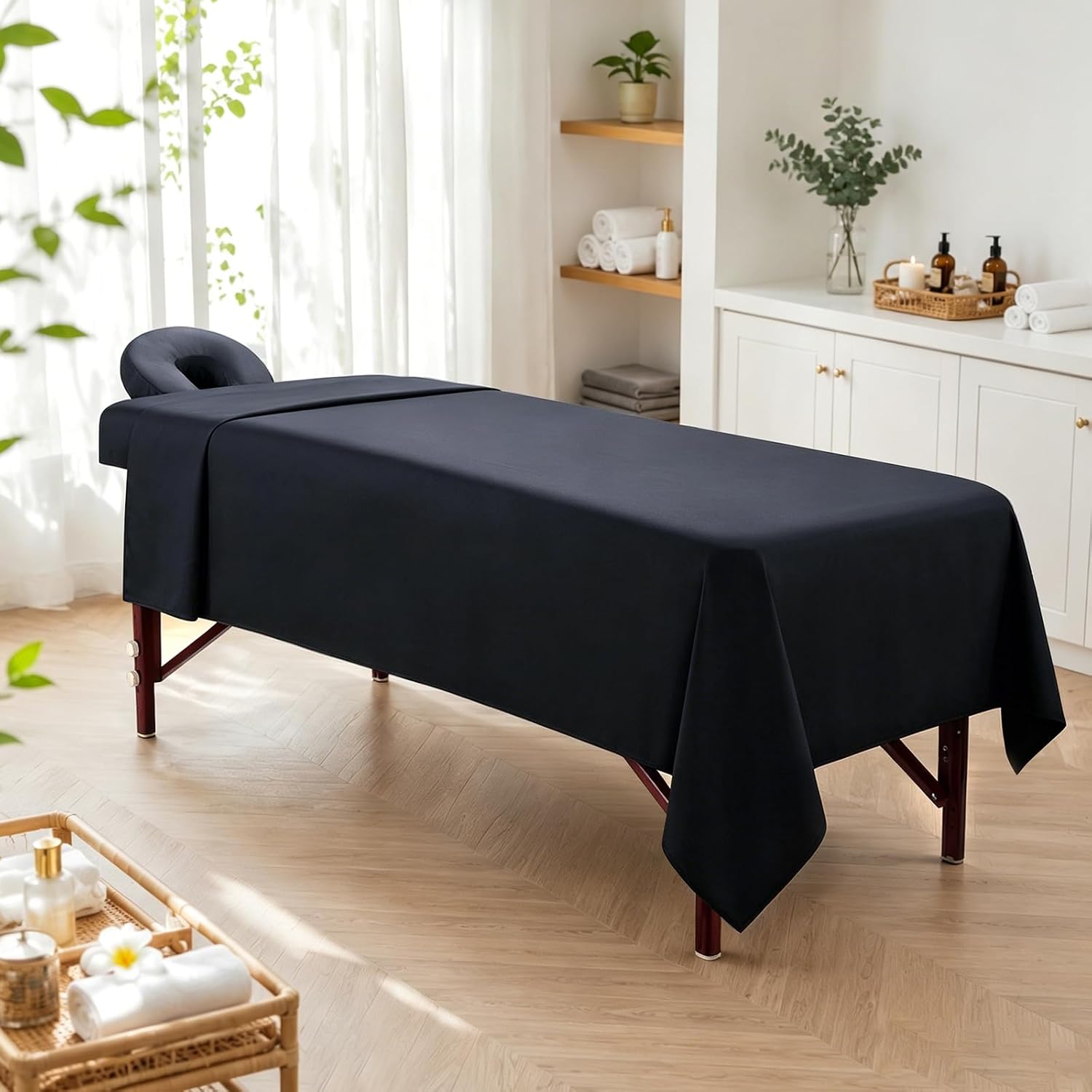 GASIYU Microfiber Massage Table Sheet Set 3-Piece, Soft Wrinkle-Free Bed Cover, Includes Fitted Sheet, Flat Sheet, and Face Cradle Cover for Spa, Salon, Tattoo (Black)