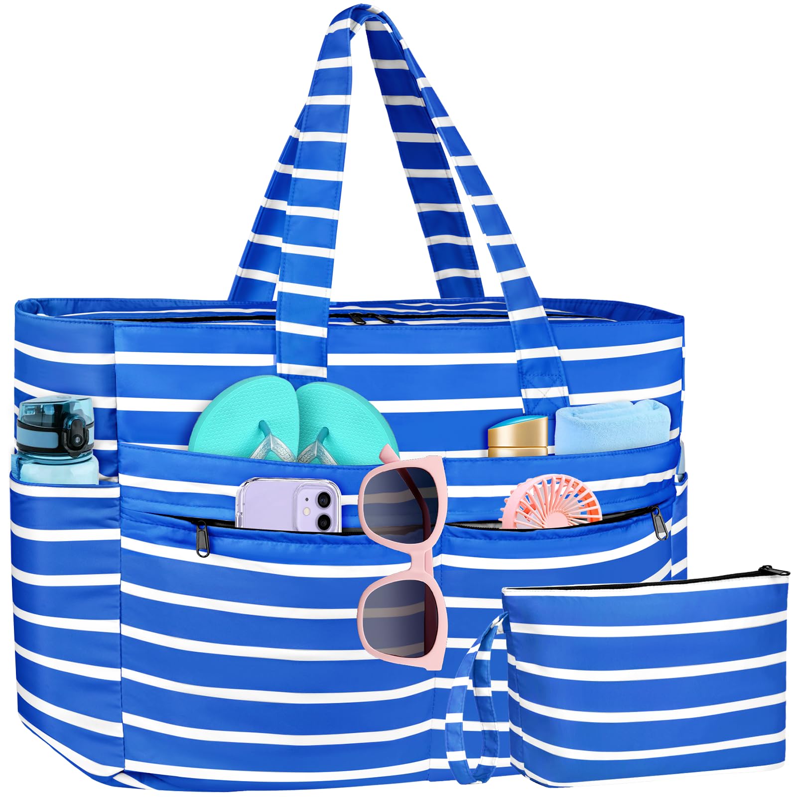 WACCET Borsa Mare Donna Grande, Borsa Spiaggia Donna Impermeabile con Zip Borse Mare Grande XXL Famiglia 50L Pieghevole Leggera Borse Beach Tote Bag per Spiaggia, Viaggio, Vacanza, Piscina