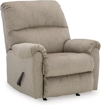 Signature Design by Ashley Manual Rocker Recliner Chair, Taupe, Stonemeade | Plush spot-clean chenille, Supportive metal-reinforced frame, Compact transitional profile ideal for nurseries