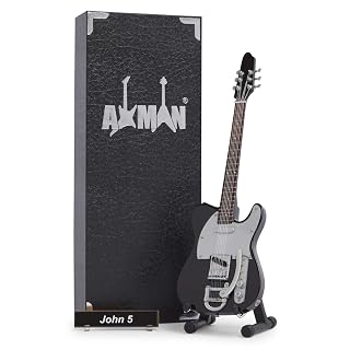 Axman John 5 – Réplique de guitare miniature – Cadeaux musicaux – Ornement fait à la main – Comprend une boîte de présentation, une étiquette de nom et un support de guitare miniature - Les Beatles, Paul McCartney, John Lennon, RIngo Starr, George Harrison