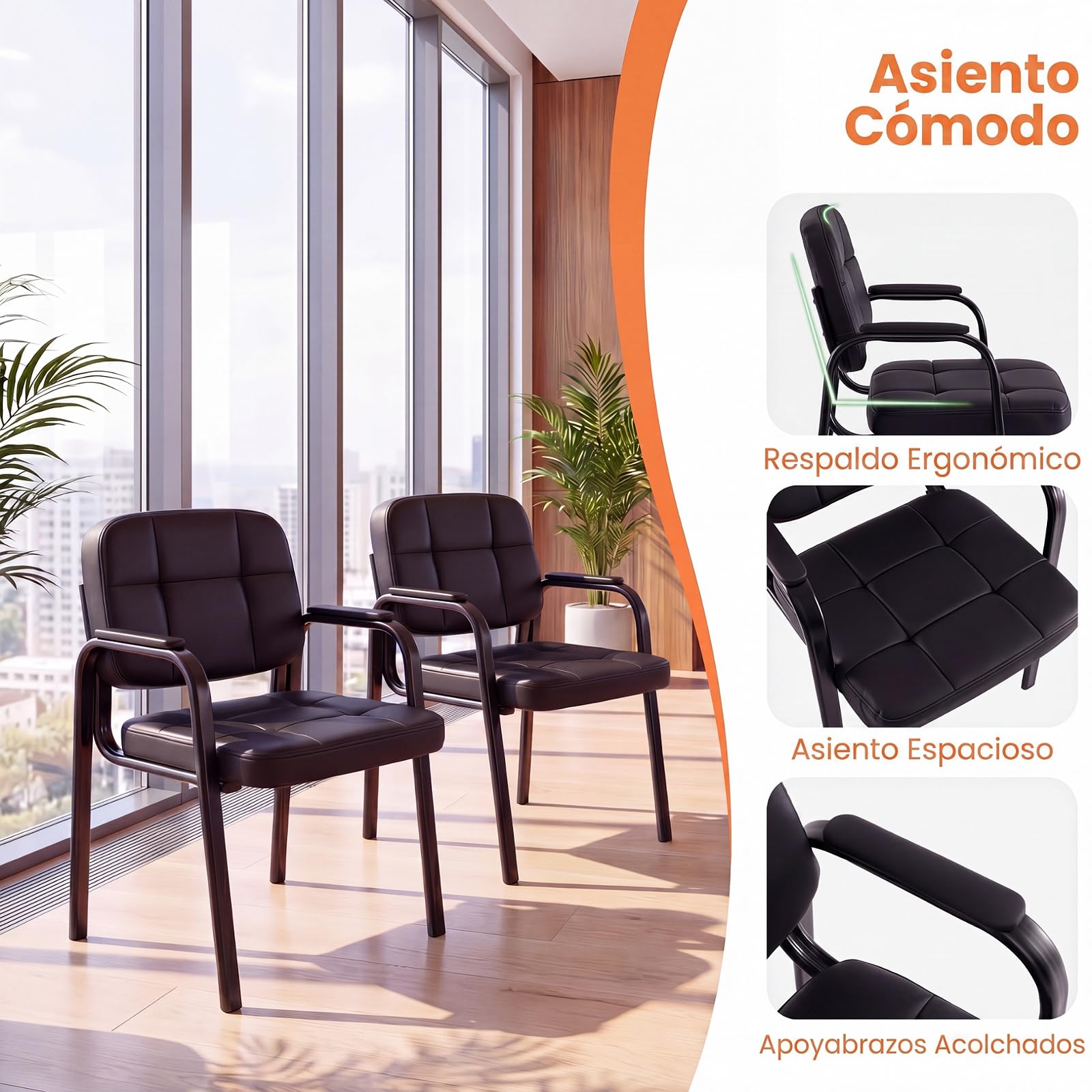 KOMFOTTEU Juego de 2 Sillas de Reuniones con Asiento Tapizadao, Marco Metal